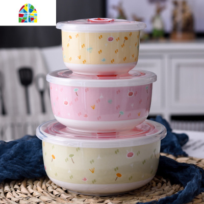 微波炉碗带盖面碗保鲜碗陶瓷三件套碗带盖饭碗套装 FENGHOU 气球(送筷子)