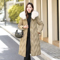 欧洲站冬季新款长款收腰连帽大毛领时尚百搭棉衣棉服外套