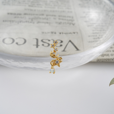 韩国微镶钻小星星月亮彩钻耳骨钉耳蜗耳门钉送女朋友老婆情人节七夕生日礼物