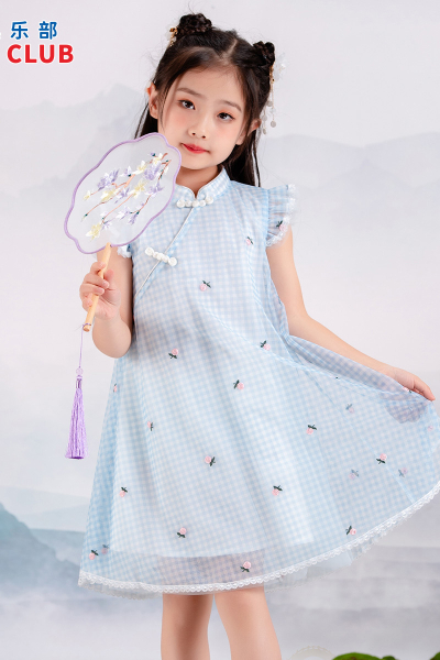 [1件3折]铅笔俱乐部2025夏季新品女童连衣裙儿童国风改良旗袍中大童公主裙