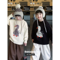 童酷男童冬季新款可爱小鸭提花宝宝针织衫加厚圆领儿童毛衣潮