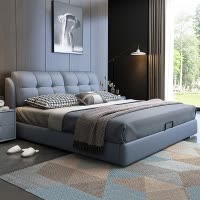 意式真皮床轻奢现代简约主卧室双人床高端大气储物床榻榻米大婚床