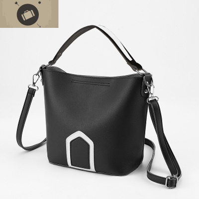 包包女2019秋冬新款女包撞色手提斜挎包欧美宽肩带水桶包潮艾狄伊娃手提包