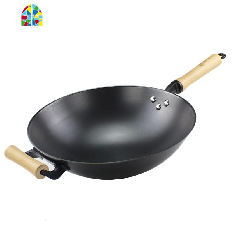 陆川无涂层铸铁锅老式家用平底圆底生铁炒锅加厚不生锈炒菜锅 FENGHOU 平底32cm(+可视锅盖)