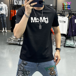短袖T恤男夏季新款潮流圆领简约印花潮ins休闲上衣T恤修身欧洲站