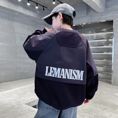 男童拼接卫衣春秋款2026新款儿童春装衣服宽松中大童上衣春季酷帅