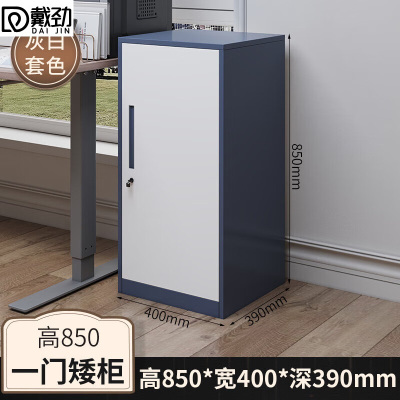 戴劲铁皮文件柜矮柜资料办公柜带锁抽屉柜收纳柜85高单门柜(灰白套)