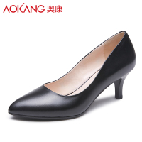 奥康女鞋尖头高跟鞋女细跟浅口单鞋百搭工作鞋女小皮鞋