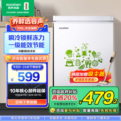 容声(Ronshen)100升顶开门小型冰柜 一级能效 母婴家用冷藏冷冻转换节能单温 国补 (白)BD/BC-100MB