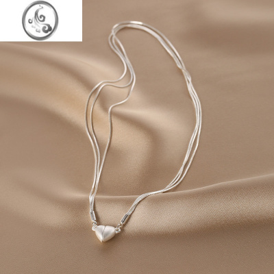 JiMi双层叠戴爱心项链女ins钛钢不掉色蛇骨链小众轻奢网红锁骨链