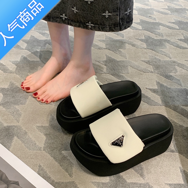 SUNTEK拖鞋女魔术贴2023夏季新款厚底百搭外穿休闲一字沙滩面包凉鞋