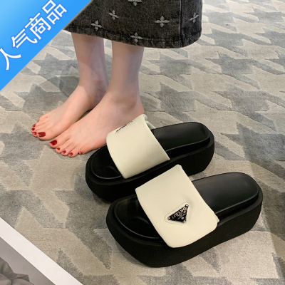 SUNTEK拖鞋女魔术贴2023夏季新款厚底百搭外穿休闲一字沙滩面包凉鞋