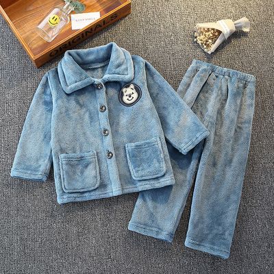 秋冬儿童睡衣男童女孩法兰绒加厚女童男孩宝宝珊瑚绒家居服套装威珺