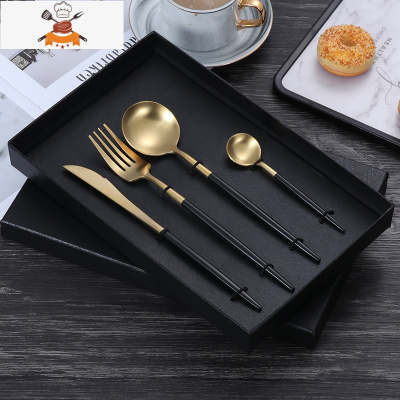 西餐餐具套装304不锈钢全套欧式家用吃牛排刀叉勺筷子四件套 敬平 黑金(刀叉勺咖啡勺)