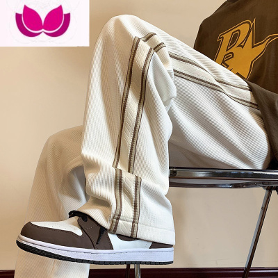 七斓灯芯绒裤子男阔腿休闲长裤男款夏季直筒垂感男生宽松运动卫裤