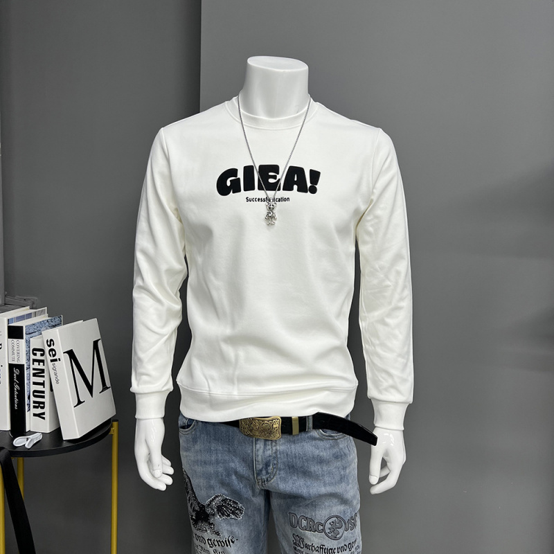 秋季新款男士长袖体恤修身圆领打底衫修身立体字母时尚欧货打底衫