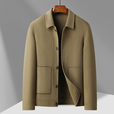 潮流简约翻领双面呢羊毛茄克青年男士秋冬款双面呢羊毛厚外套_540