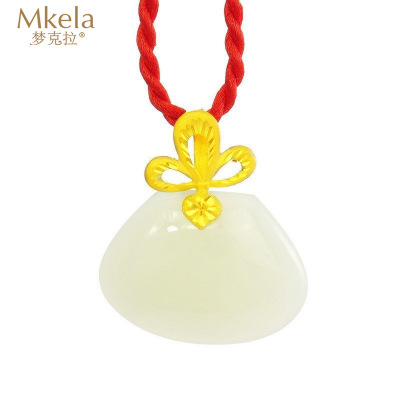 梦克拉 足金和田玉金镶玉吊坠 珠圆玉润 和田玉吊坠 女款 金镶玉