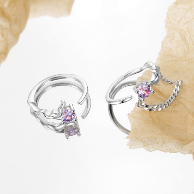小众设计紫锆石不规则s925纯银戒指中性ins冷淡风关节戒闺蜜同款送女朋友老婆情人节七夕生日礼物
