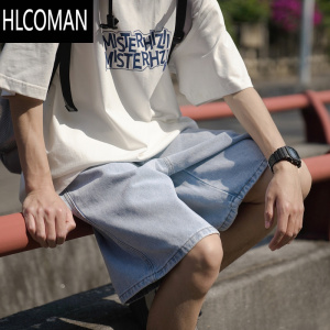 HLCOMANGOGOSOON夏装男牛仔短裤日系宽松百搭休闲cityboy潮牌基础短裤子