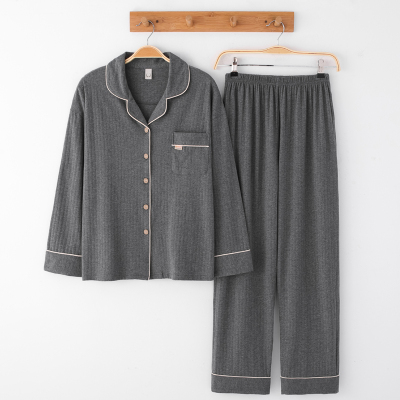 HLCOMAN睡衣女秋长袖棉色韩版薄款春秋胖MM家居服两件套时尚简约棉