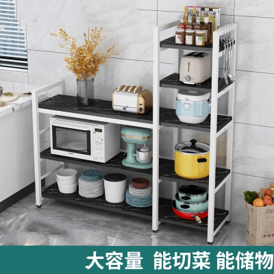 厨房置物架落地多层家用微波炉烤箱收纳架古达米面储物柜切菜桌多功能升级款长140浅胡桃白架