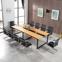 绵冠办公桌会议桌洽谈桌员工桌长条桌条形桌板式钢架桌培训桌原木色