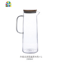 封后冷水壶玻璃可高温日式家用凉白开水瓶冷水杯套装北欧大容量凉水壶 升级黑盖冷水壶(1.4L)+2杯(330ml)+(送长
