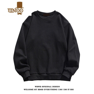 YANXU美式简约基础款纯色圆领卫衣男加绒加厚潮牌百搭休闲长袖上衣