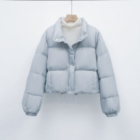 纯色简约加厚女短款立领小个子加厚白鸭绒面包服羽绒