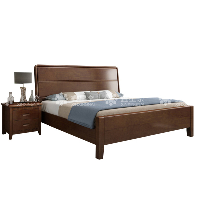 鑫星奈XXN4022911 实木床1.8米床含一个床头柜 胡桃色