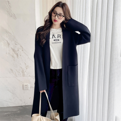 [清仓1折价72.9元,不叠加优惠券]唐狮极简文艺氛围中长款开衫外套女新款秋冬黑色百搭毛衣qd