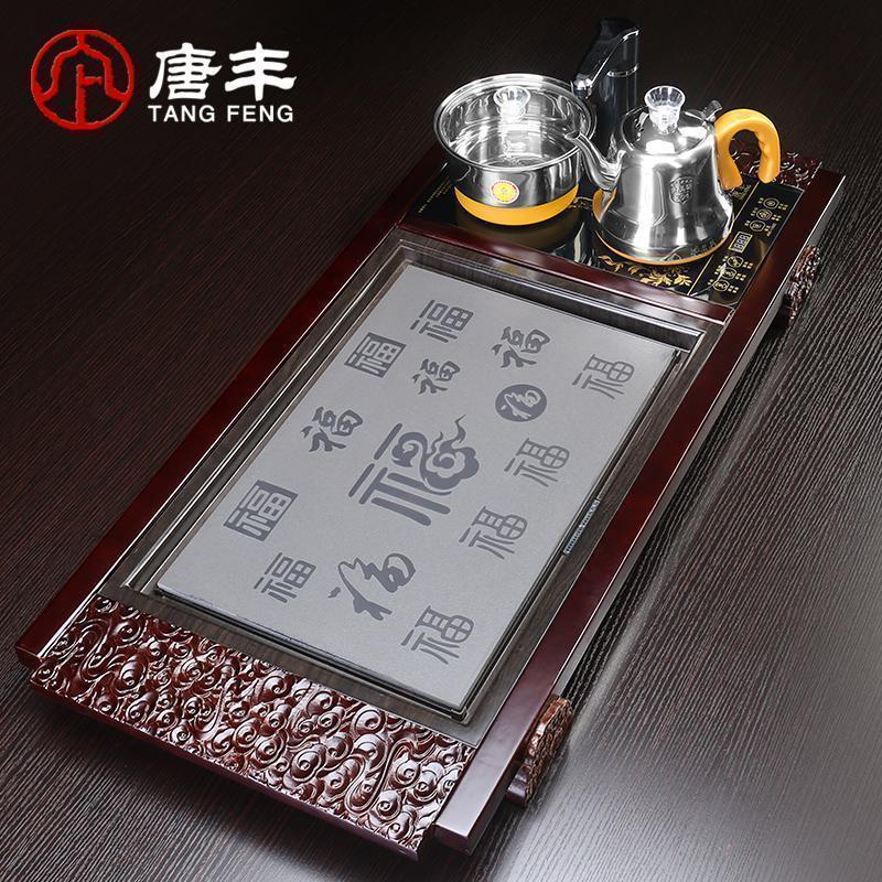 家柏饰(CORATED)陶瓷面板茶盘实木外框茶台家用简约现代中式原木全自动电热炉茶盘