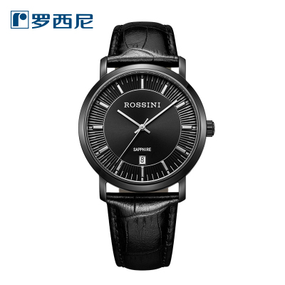 罗西尼（ROSSINI）手表时尚皮带男士石英表男腕表防水皮革表带手表黑盘皮带S5613B04B