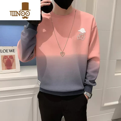 YANXU2023新款网红ins潮牌渐变色圆领卫衣男装潮流休闲痞帅外套