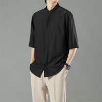 冰丝中袖衬衫男夏季新中式男装衬衣男生薄款2025年休闲风夏天免烫