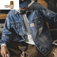 YANXU美式复古牛仔外套男秋季宽松帅气工装夹克男新款