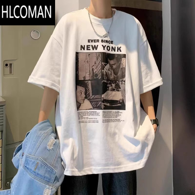 HLCOMAN美式复古短袖T恤男2025新款夏季潮高街帅气百搭半头嘻哈休闲体恤