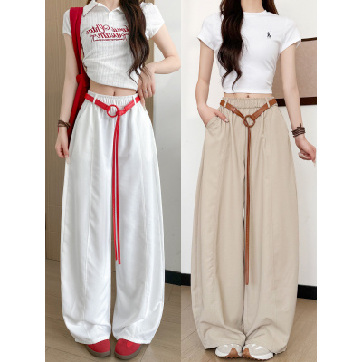 白色气球裤女夏季新款高腰垂感休闲宽松辣妹高街阔腿裤子
