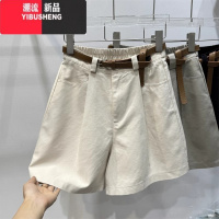 YIBUSHENG高腰复古休闲短裤女2024新款季大码梨形身材宽松显瘦a字五分裤