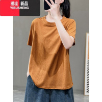 YIBUSHENG季简约纯色圆领雪花棉短袖薄百搭休闲宽松显瘦T恤打底女