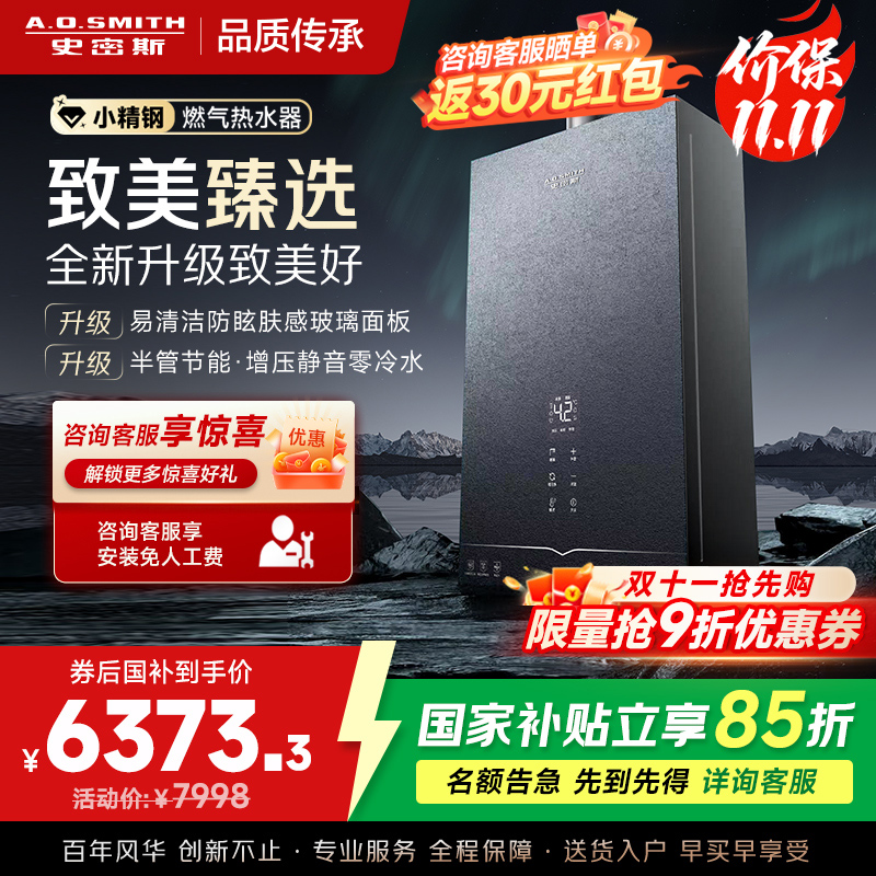 AO史密斯新品小体积16升零冷水燃气热水器[小精钢EJ5Wi]增压大水量恒温 静音 节能