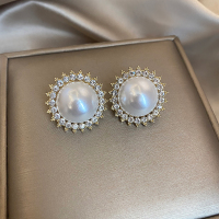 闪钻珍珠几何圆形耳钉女轻奢高级感气质耳环耳饰2025新款时尚配饰送女朋友老婆情人节七夕生日礼物