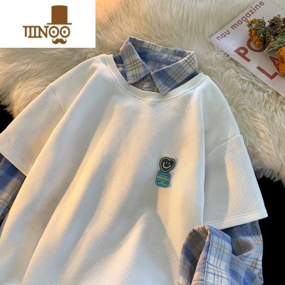 YANXU欧美潮牌polo衫男华夫格美式复古学院风卫衣假长袖T恤春