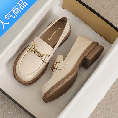 SUNTEK夏季小皮鞋女2023新款英伦风厚底粗跟乐福鞋女复古女鞋一脚蹬单鞋