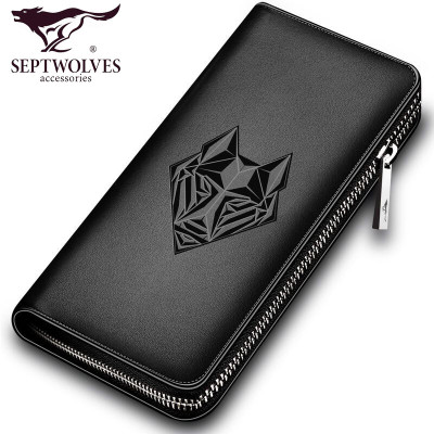 七匹狼(SEPTWOLVES)手包男士手包头层牛皮多功能钱包长款商务真牛皮拉链手拿皮包