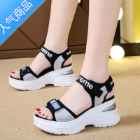 SUNTEK轻便坡跟运动凉鞋女2023年新款夏季松糕厚底时尚外穿休闲沙滩鞋子