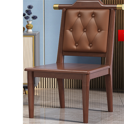 白寅 BY-SMZM-3 中式软包靠背椅实木椅子 胡桃色灰+咖色靠背+实木坐面(单位:把)