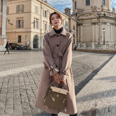 FISHBASKET加厚呢子大衣中长款女2020新韩版流行学生赫本风过膝毛呢外套毛呢外套