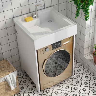 闪电客定制太空铝洗衣柜一体小户型阳台洗衣机柜组合带搓板台盆洗手